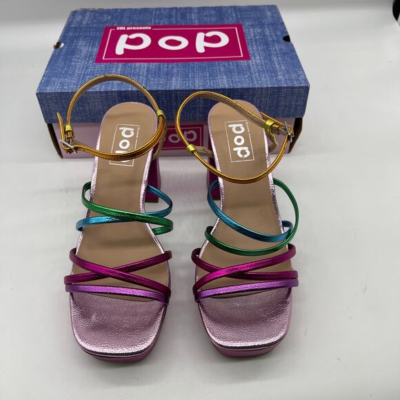 Pop Womens Kallie Heeled Sandals Pink Fuschia Multicolor Size 9.5M - Picture 2 of 12